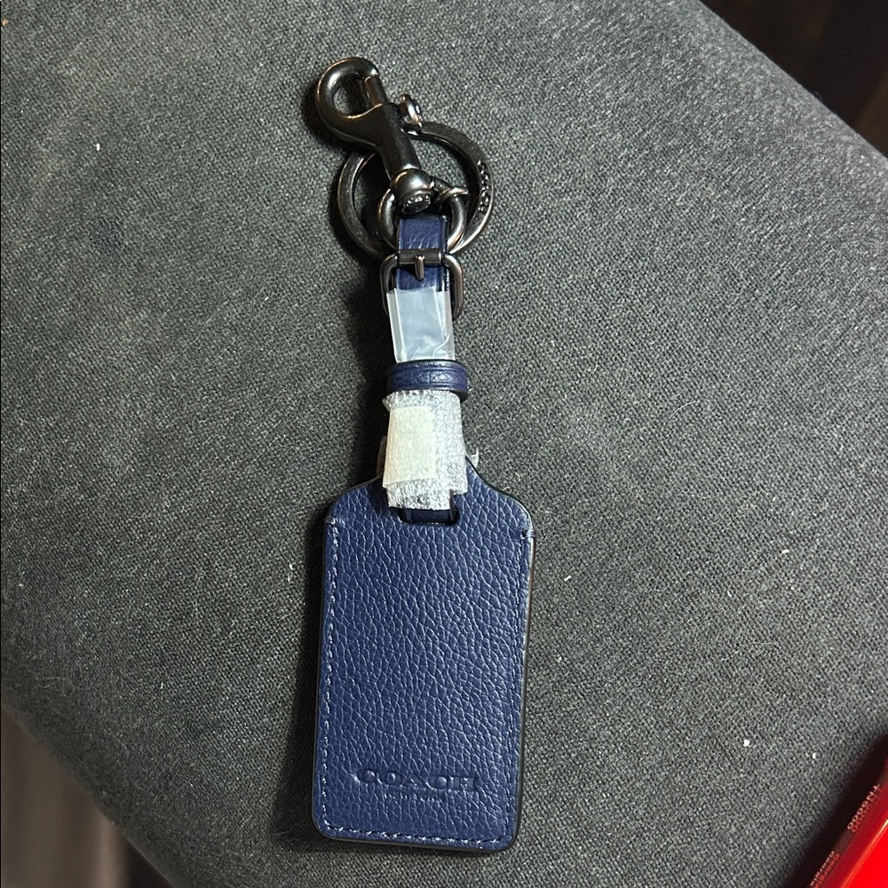 Coach Navy Luggage Tag / keychain. Gunmetal hardware